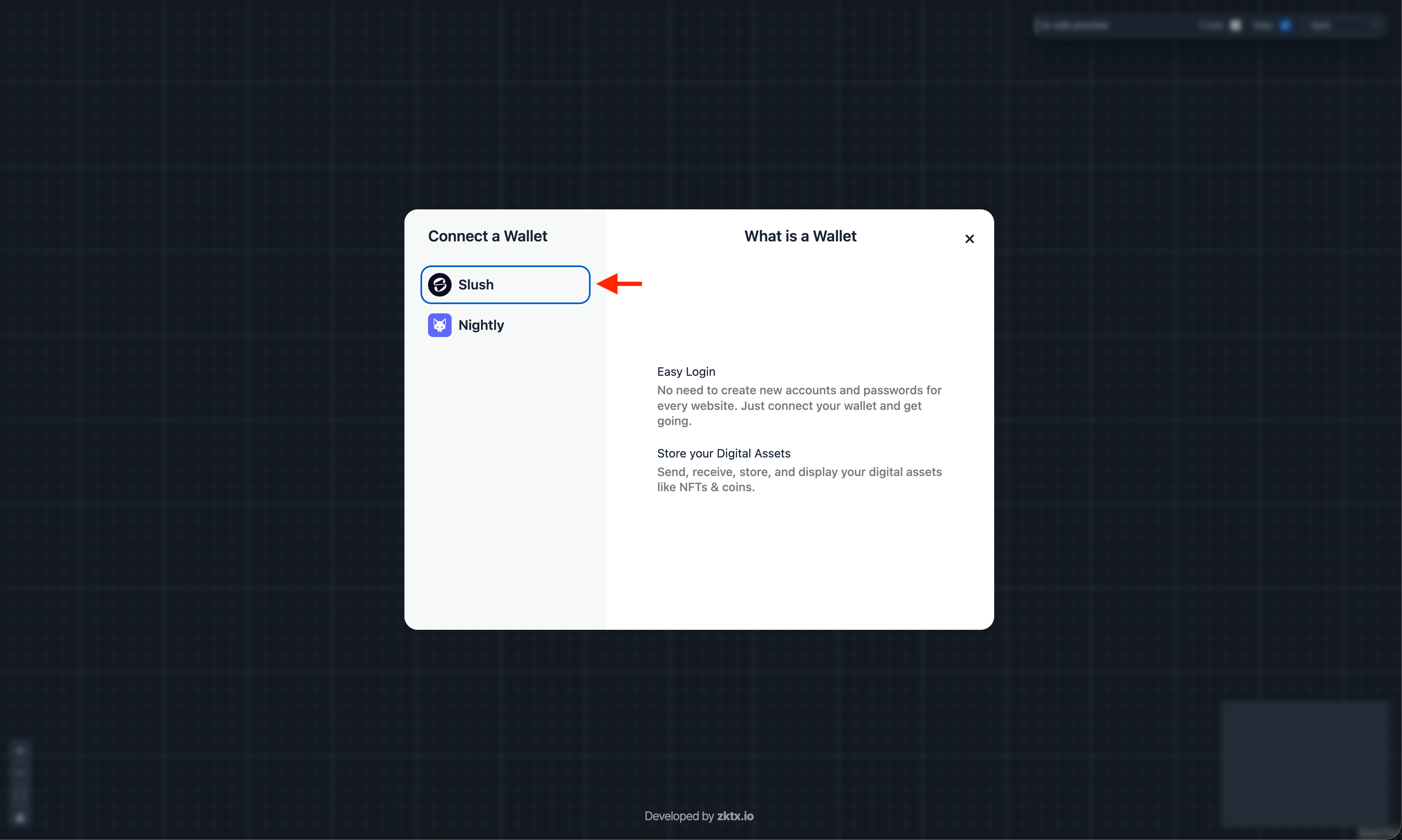 Wallet selection screen