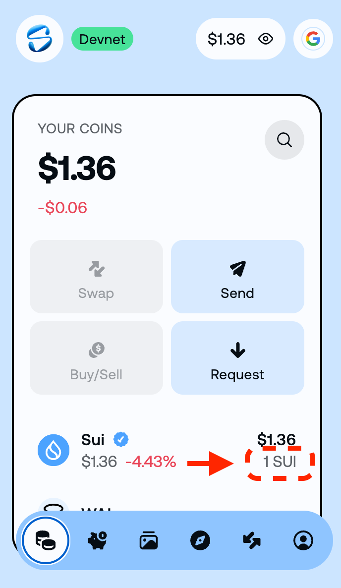 Check balance in Slush wallet
