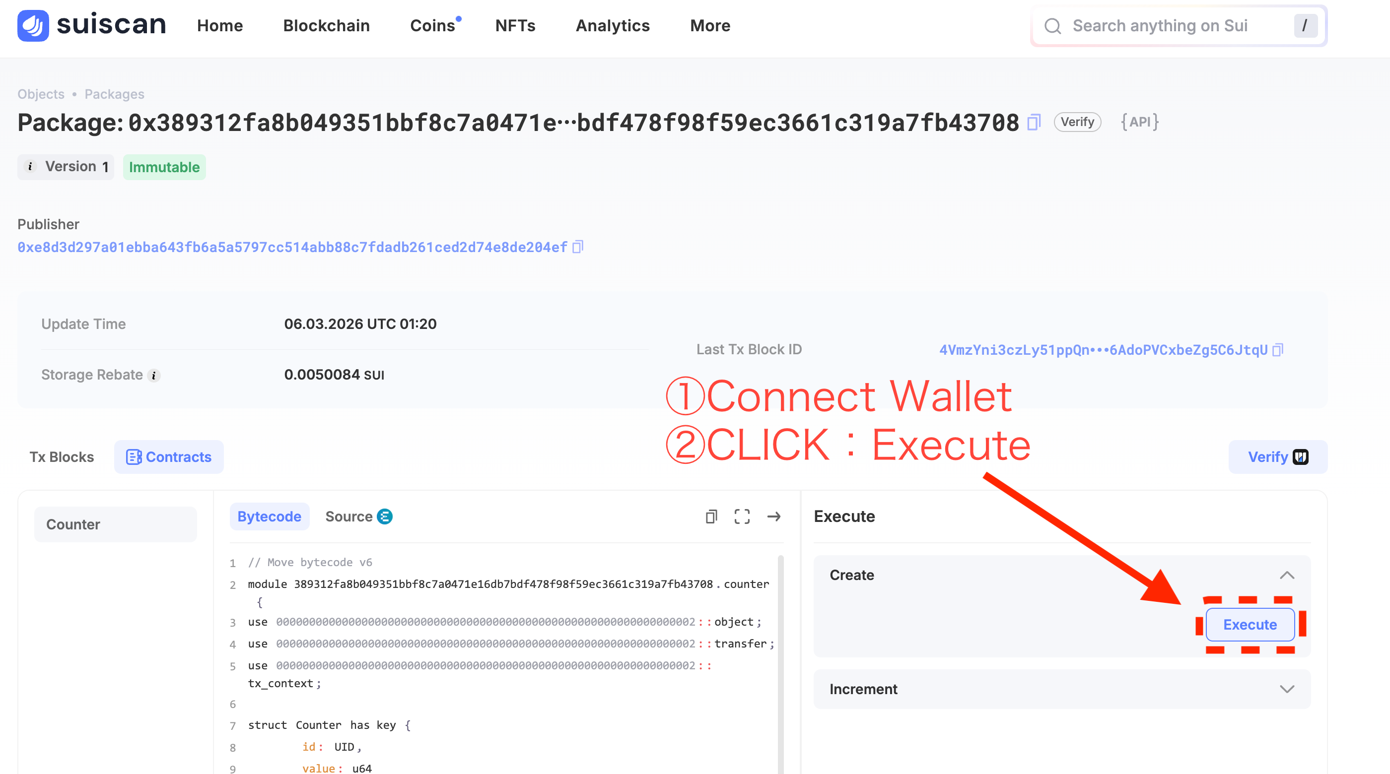 Execute button for create